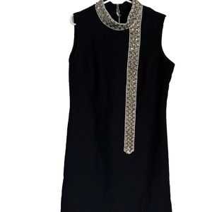 Jerrie Lurie Threads Mod Black And Silver Hostess Dress  60s Mad Men